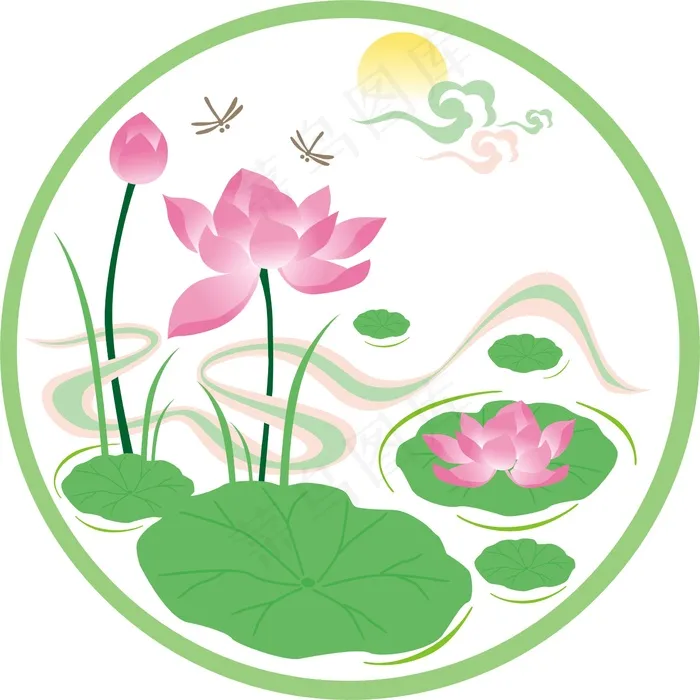 荷花情景图cdr矢量模版下载
