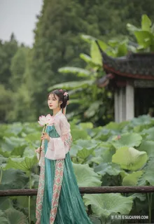 小清新古装汉服清纯荷花池写真美女图片