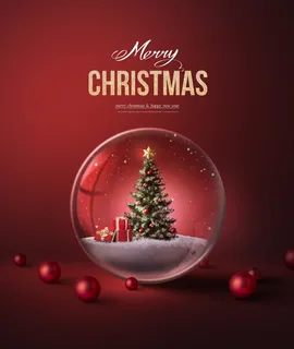 圣诞节圣诞树圣诞老人闪亮装饰电商促销折扣海报