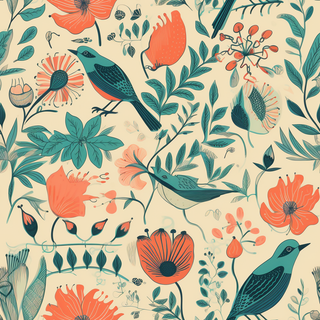 花鸟图，插画风格，无缝贴图，素材