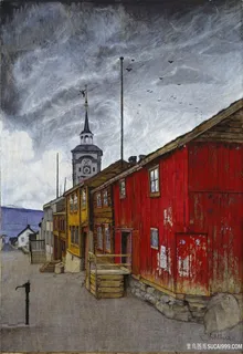 红木屋风景画油画图片 红木屋风景画油画图片