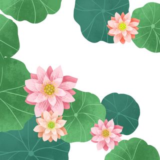 国潮中国风手绘荷花莲花荷叶莲藕植物花卉装饰插画PSD设计素材