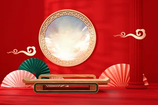 中国风古典喜庆C4D背景图3D国潮场景促销活动海报PSD设计素材模板