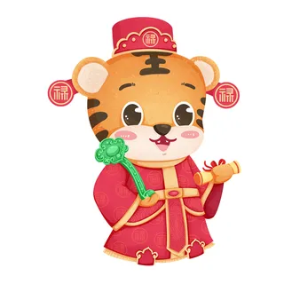 中国风2022虎年元旦新年卡通老虎形象装饰元素插画ps素材