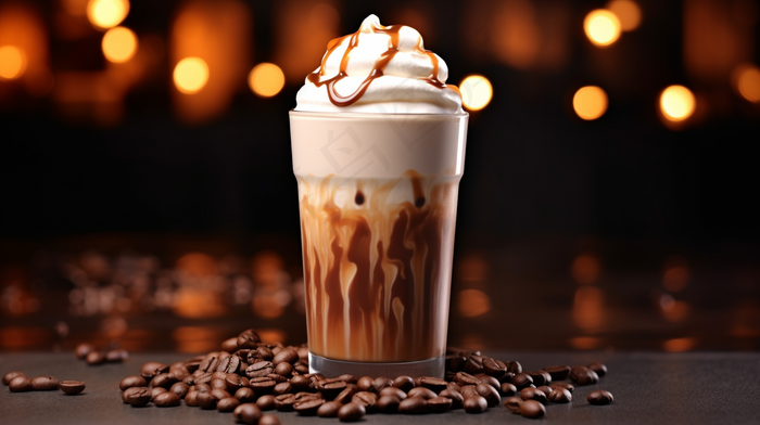 咖啡拿铁奶油咖啡店摄影图