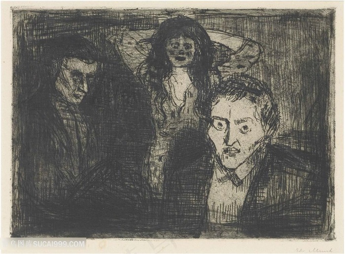 蒙克手绘素描人物