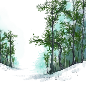 冬日树林水墨圣诞风景