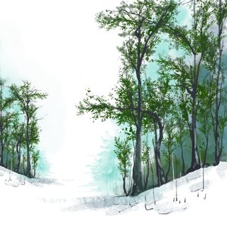 冬日树林水墨圣诞风景