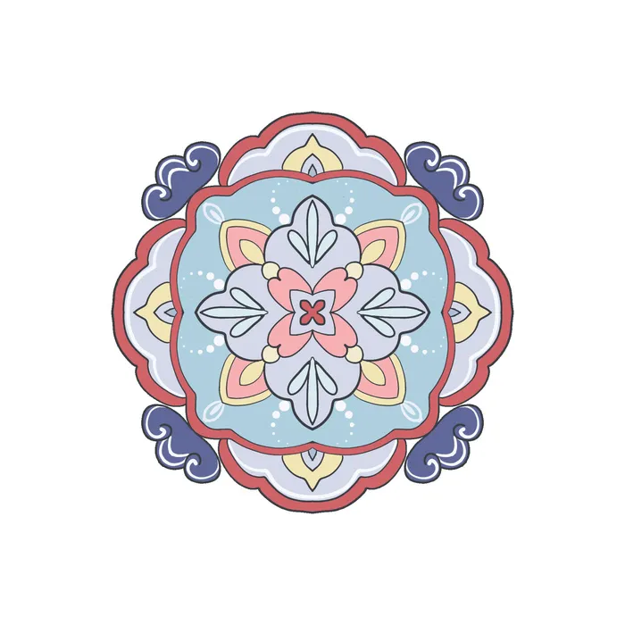 复古中式国潮风敦煌花纹装饰图案花卉藻井肌理圆形边框素材(2000x2000)psd模版下载