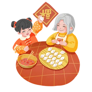 虎年新年场景套图包饺子手绘小清新