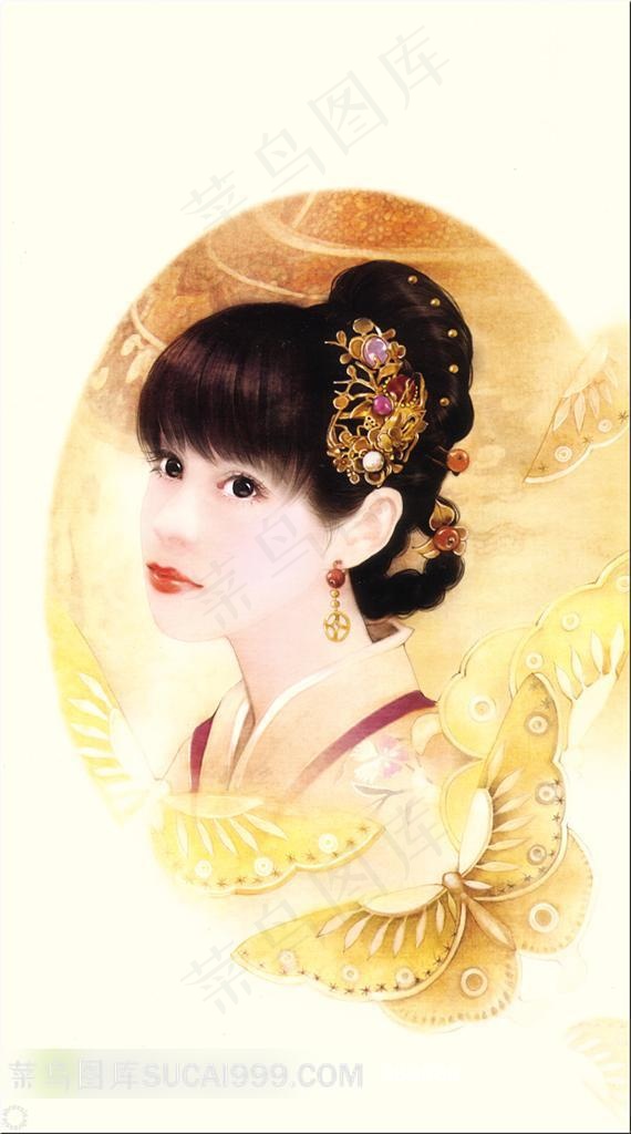 德珍手绘古典美人与碟