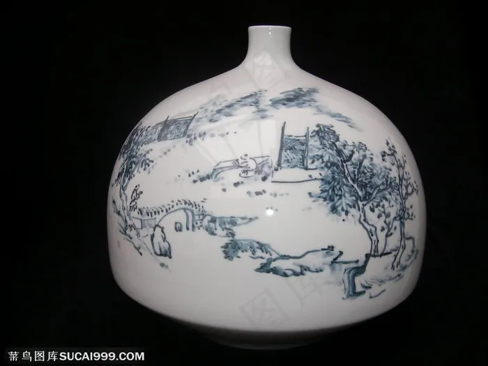 申晓国陶瓷作品 手绘山水瓷器花瓶