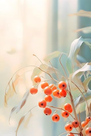 淡雅枝叶红果背景