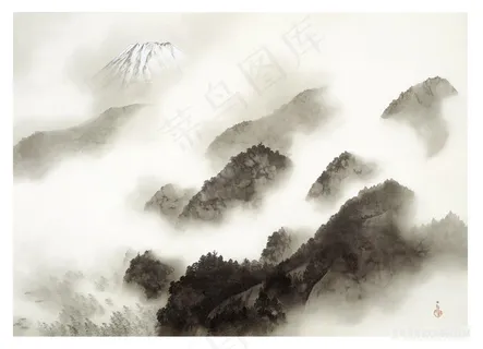 高清雾山风景画