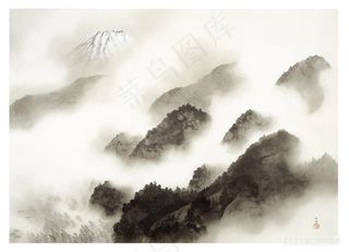高清雾山风景画