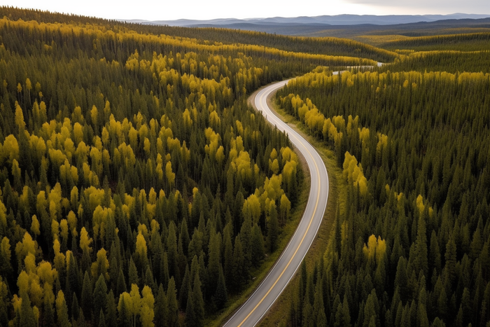 森林山脉里蜿蜒的公路摄影图