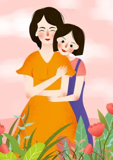 手绘卡通母亲节插画漫画素材