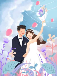 卡通温馨浪漫2月14七夕520情侣拥抱情人节主题插画海报PSD素材