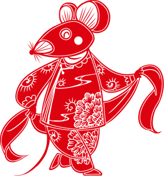 红色喜庆鼠年剪纸窗花新年快乐免扣PNG素材图片 (15)