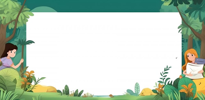 绿色植物女孩树木边框背景(3600x1761)