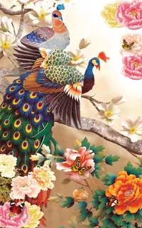 孔雀飞蝶牡丹玄关背景墙