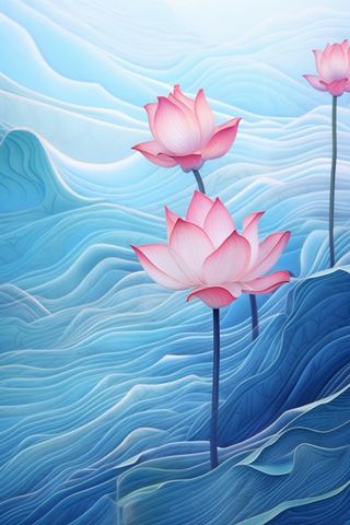 简约大气荷花荷叶蓝色清新背景