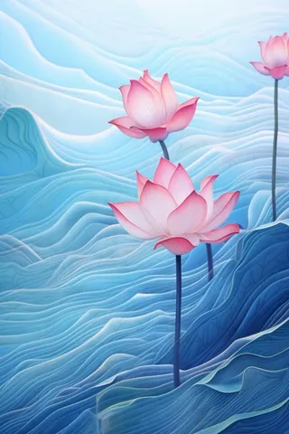 简约大气荷花荷叶蓝色清新背景