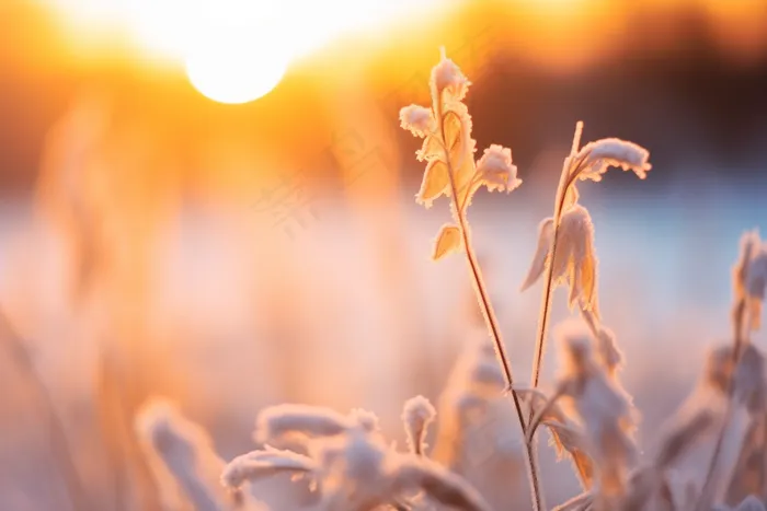清晨白霜布满植物冷气摄影图(4032x2688)