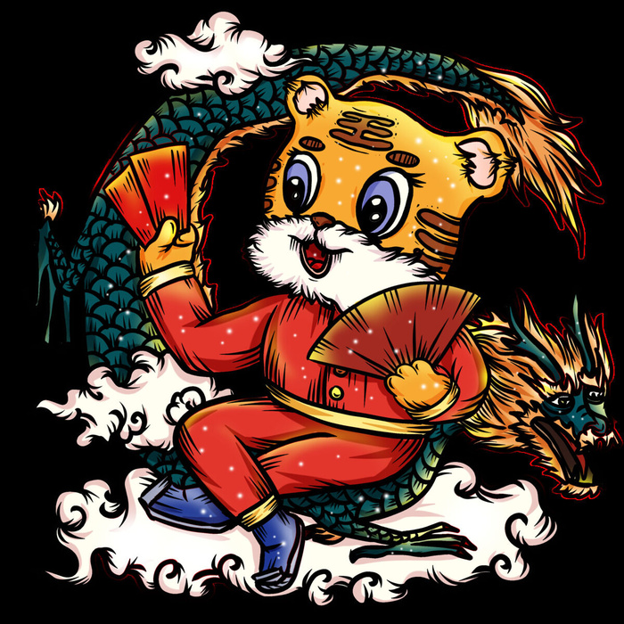 可爱2022年虎年吉祥物卡通形象新年海报元素AI矢量图PSD分层设计素材