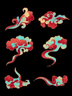 中国风中式国潮敦煌云纹祥云插画图案云朵云彩元素PSDAI设计素材