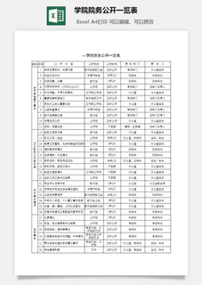 学院院务公开一览表excel模板