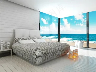 美丽的海边卧室装修高清素材