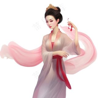 古风古装少女仙气粉色衣裙插画免抠