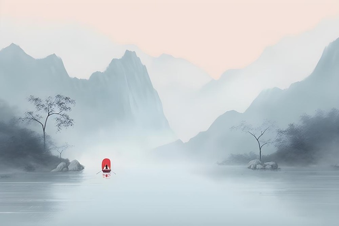 清新意境白云山水背景