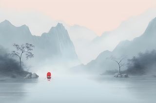 清新意境白云山水背景