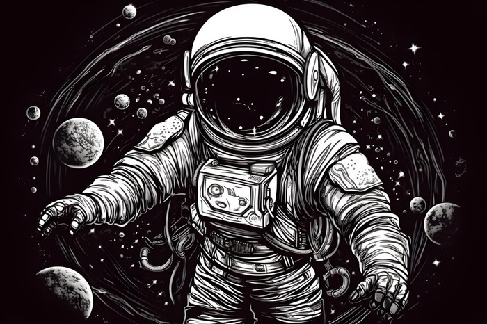宇宙宇航员星空手绘插画海报背景素材(5376x3584)