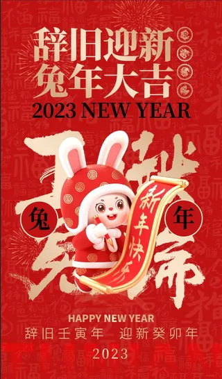 兔年大吉新年祝福海报