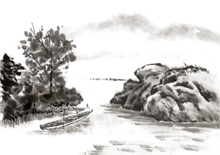 山水画素材中国风水墨画素材元素中国画