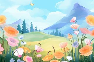 草地音乐天空可爱背景