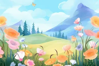 草地音乐天空可爱背景