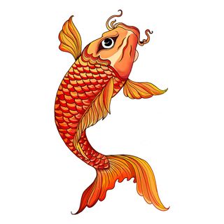 手绘烫金国潮中国风卡通锦鲤鱼金鱼插画装饰元素PSD设计素材