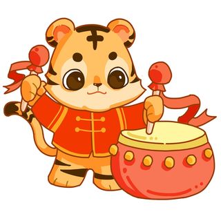 手绘2022虎年新年春节卡通老虎形象IP插画元素PSD设计素材图案