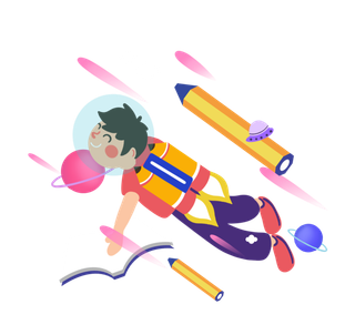 手绘 卡通 学习 教育 火箭插画