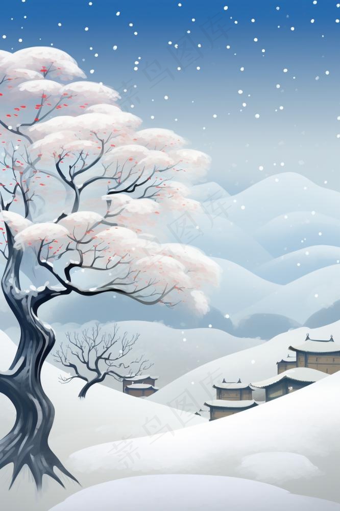 意境唯美简约雪景背景(896x1344)