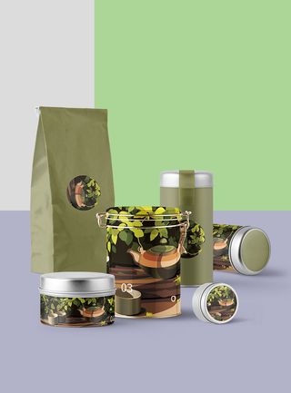 高端品牌茶叶包装盒纸袋智能贴图样机产品效果图展示PSD素材模板