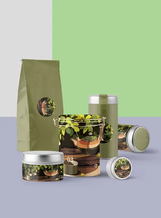 高端品牌茶叶包装盒纸袋智能贴图样机产品效果图展示PSD素材模板