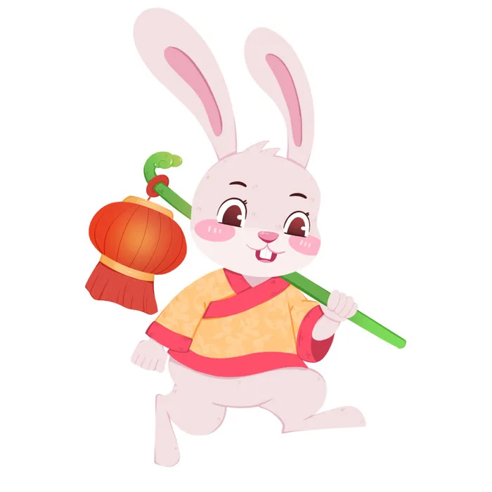 手绘2023兔年新年卡通兔子形象IP插画元素PSD设计素材png图案psd模版下载