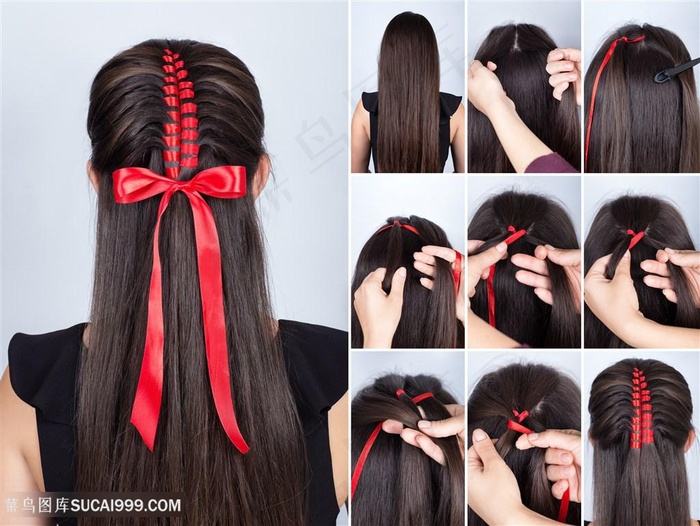 古法中式束发带扎头发步骤图