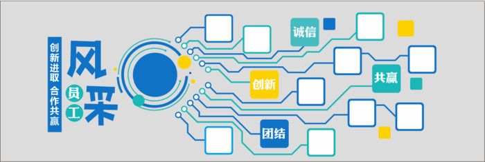 蓝色 线条 几何 企业文化 员工风采 文化墙cdr矢量模版下载