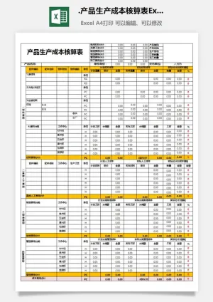 26.产品生产成本核算表Excel模板